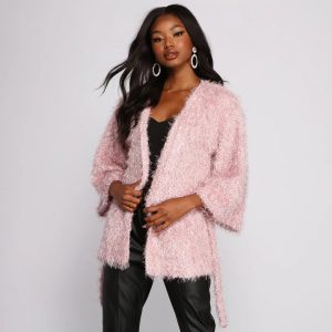 Shaggy Knit Tie Waist Jacket