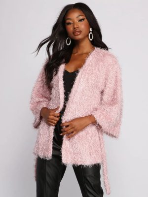 Shaggy Knit Tie Waist Jacket