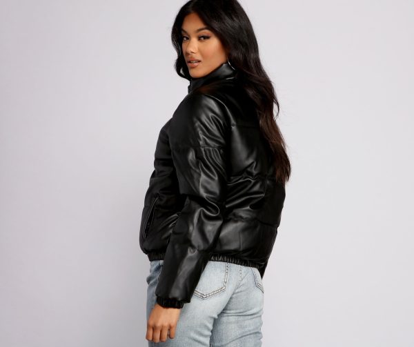 Chic Faux Leather Puffer Jacket - Image 2