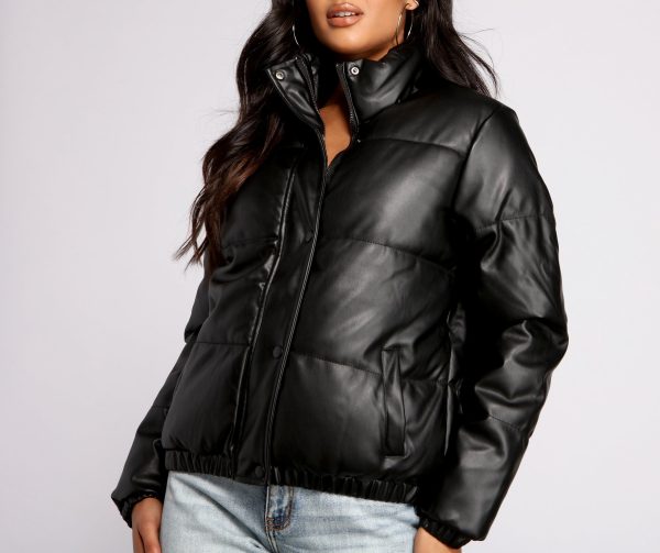 Chic Faux Leather Puffer Jacket - Image 4