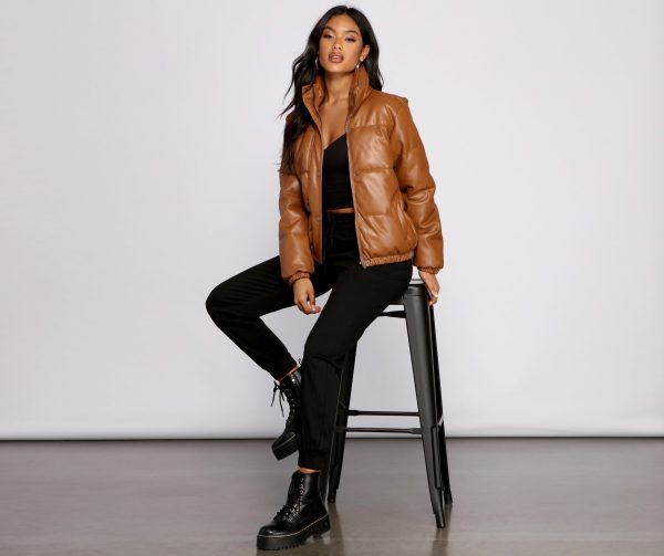 Chic Faux Leather Puffer Jacket - Image 5