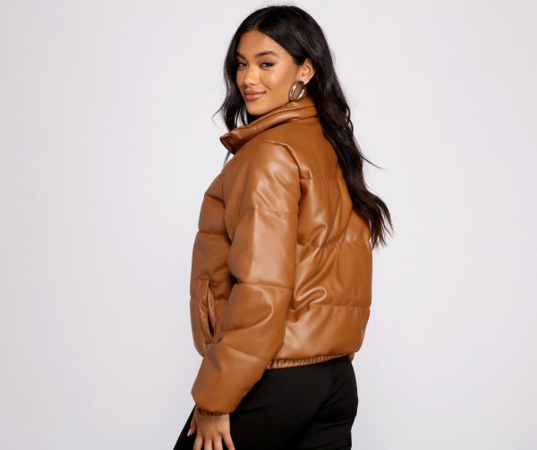 Chic Faux Leather Puffer Jacket - Image 6