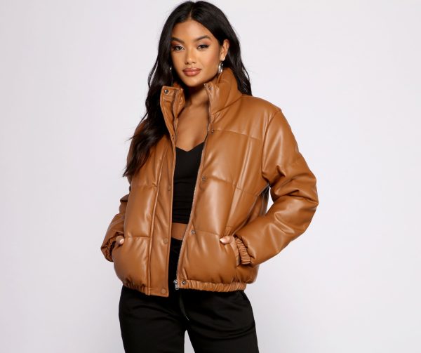 Chic Faux Leather Puffer Jacket - Image 7
