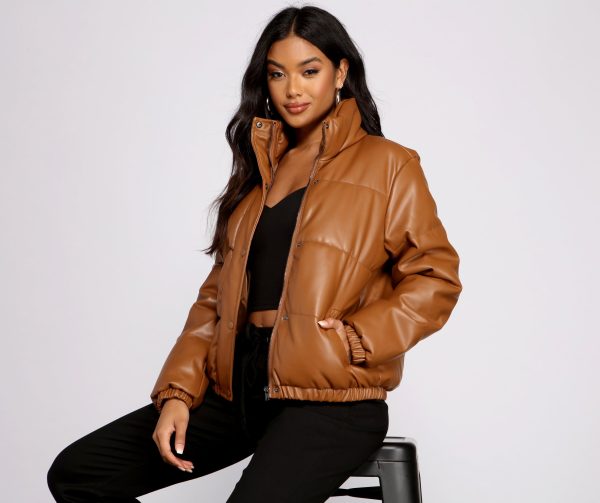 Chic Faux Leather Puffer Jacket - Image 9
