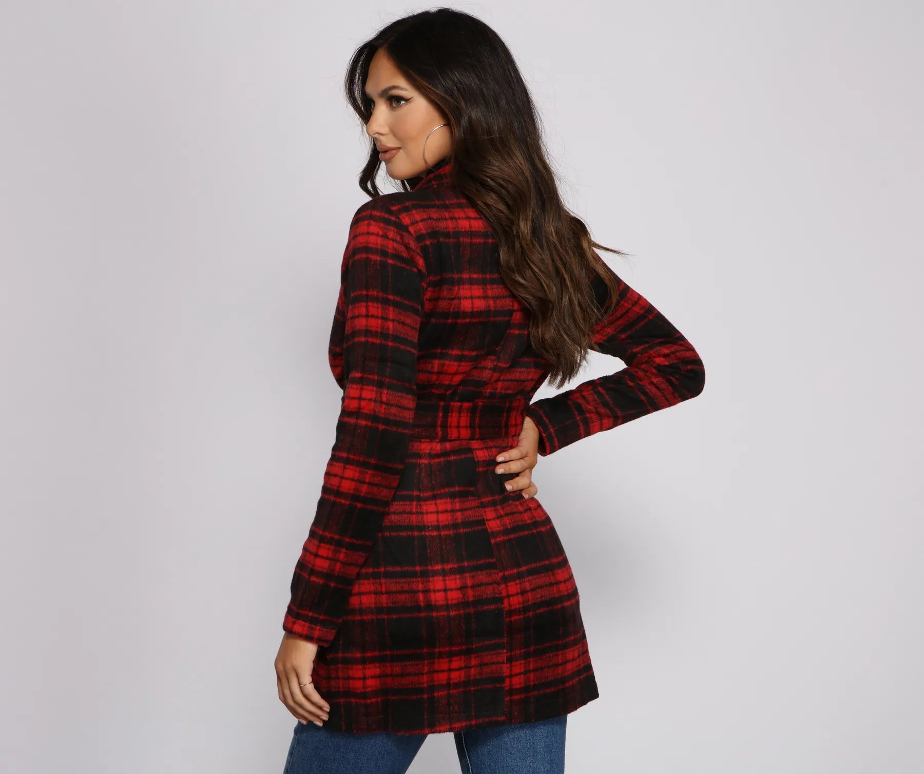 Preppy In Plaid Belted Coat - Image 2