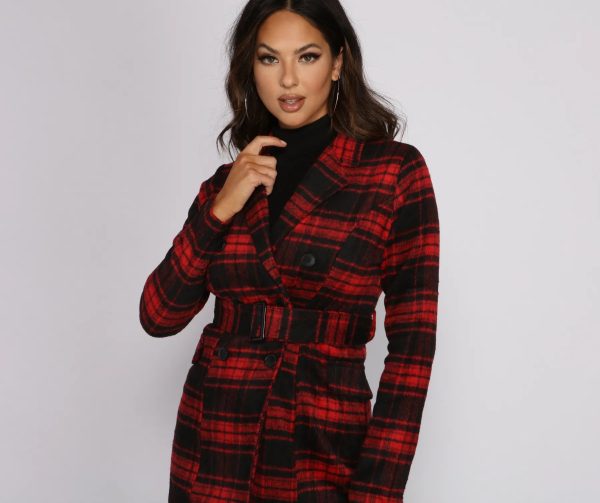 Preppy In Plaid Belted Coat - Image 3