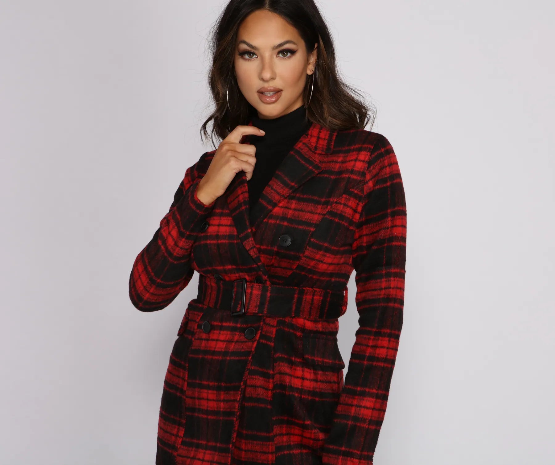 Preppy In Plaid Belted Coat - Image 3