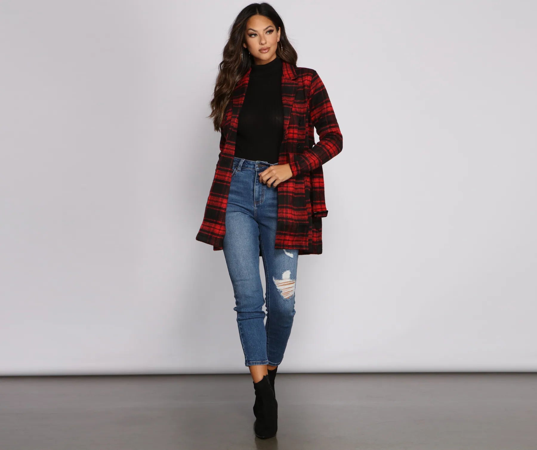 Preppy In Plaid Belted Coat - Image 4