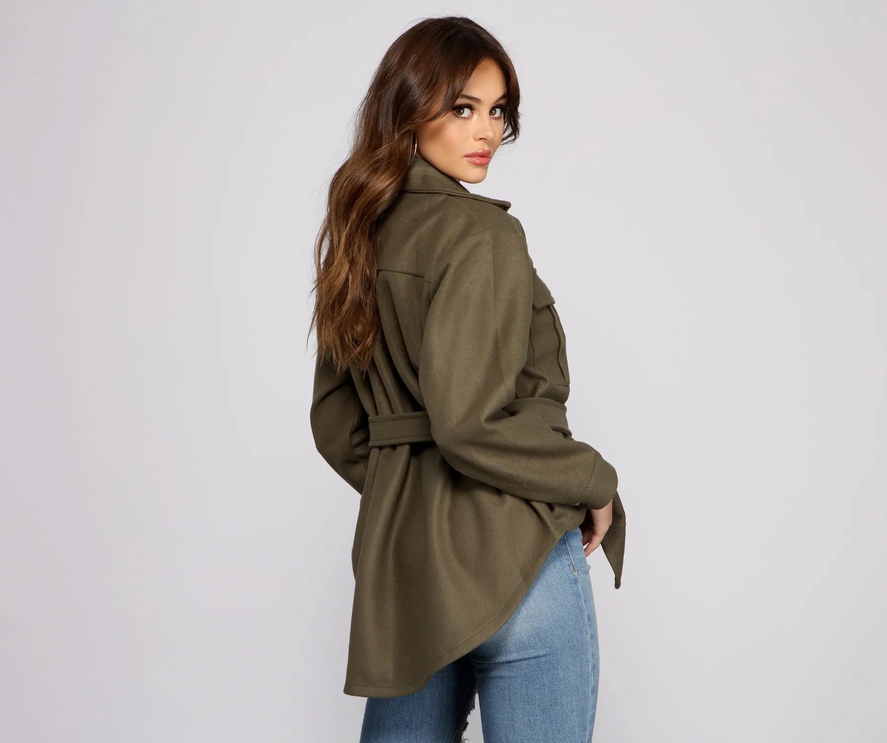 Cozy Button-Up Belted Shacket - Image 2