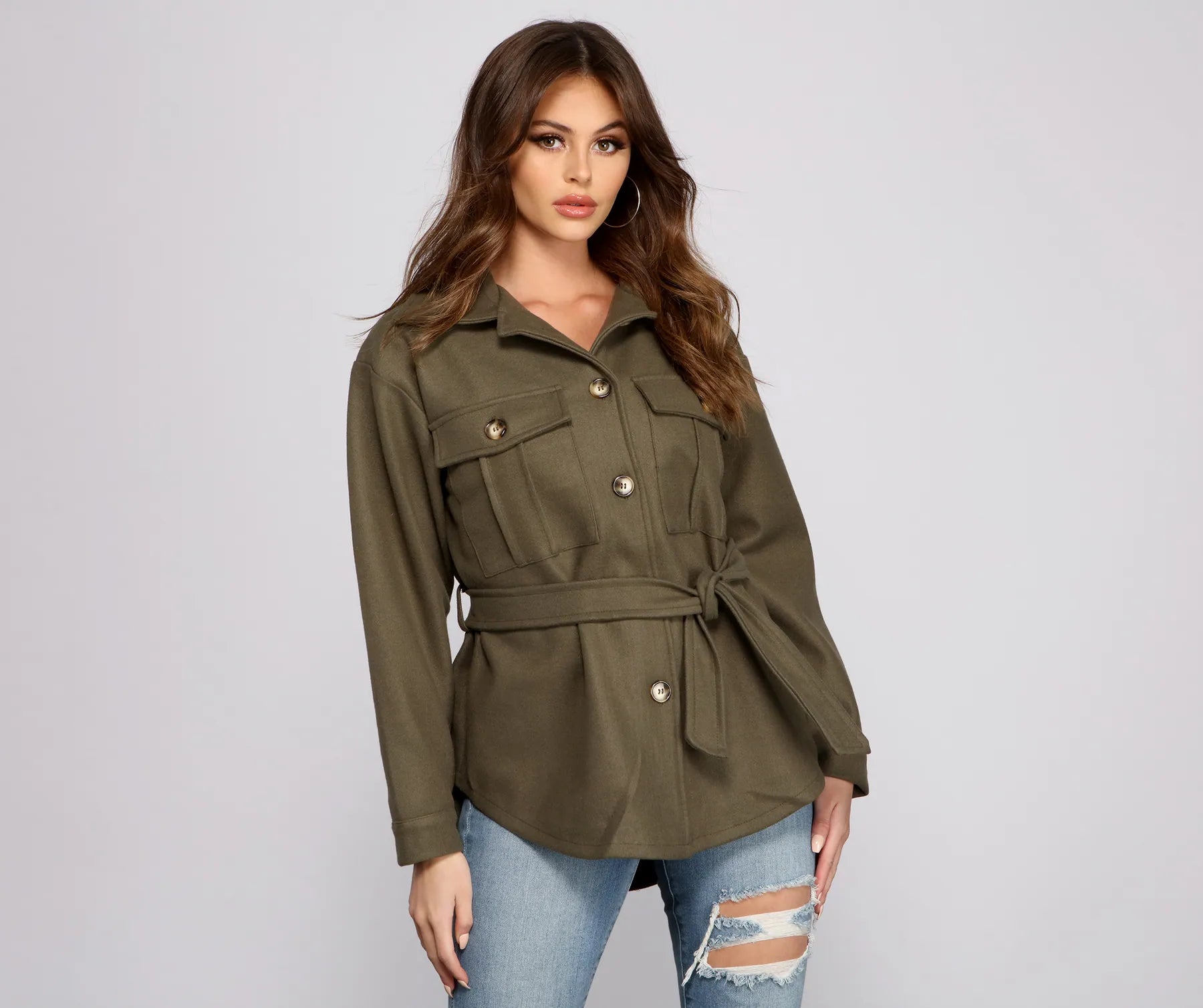 Cozy Button-Up Belted Shacket - Image 3