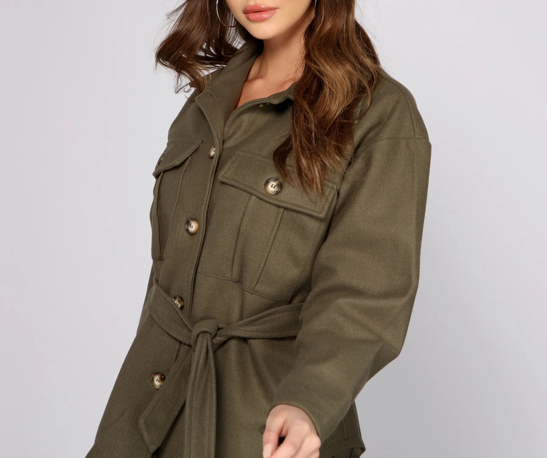 Cozy Button-Up Belted Shacket - Image 4