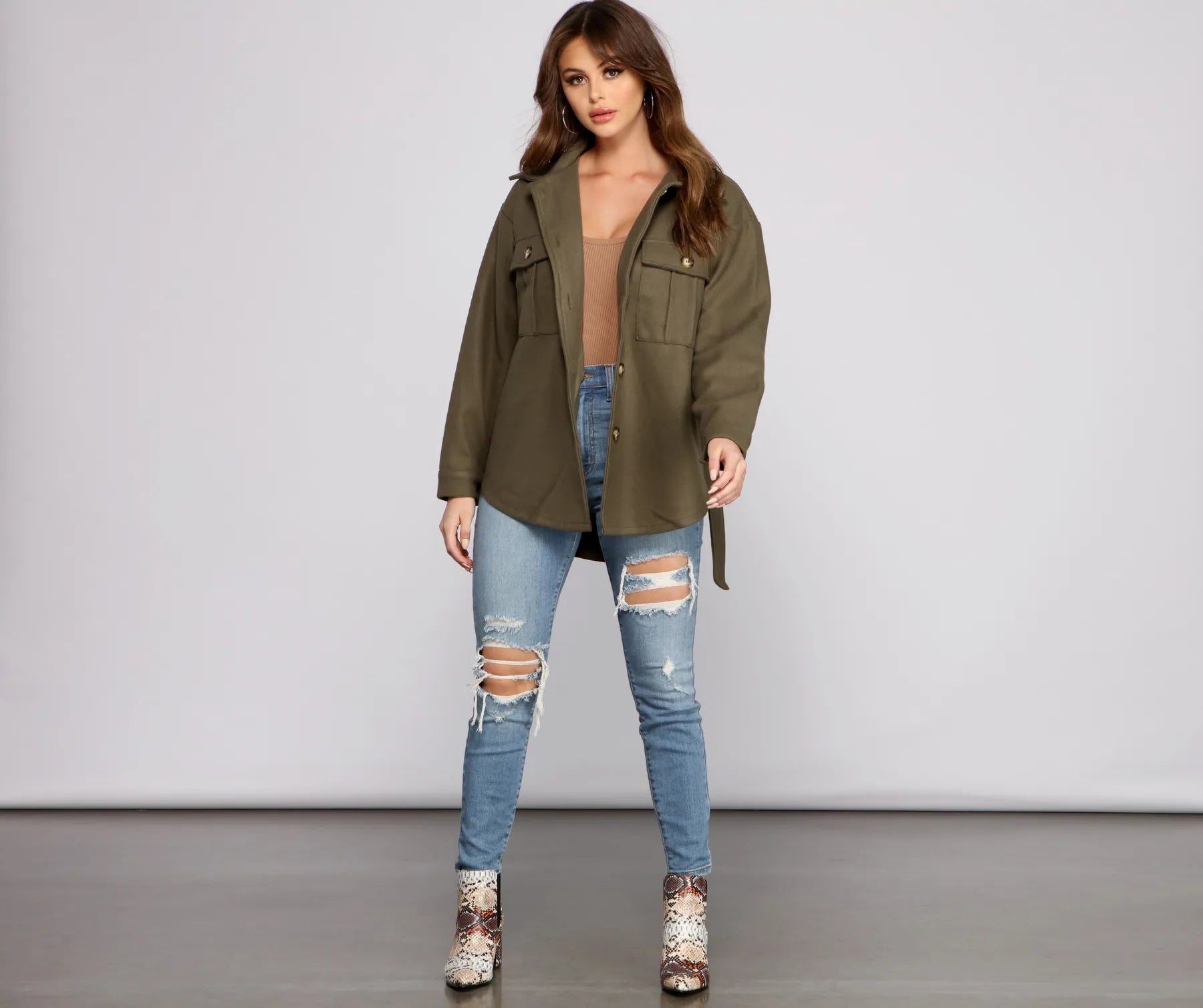 Cozy Button-Up Belted Shacket - Image 5