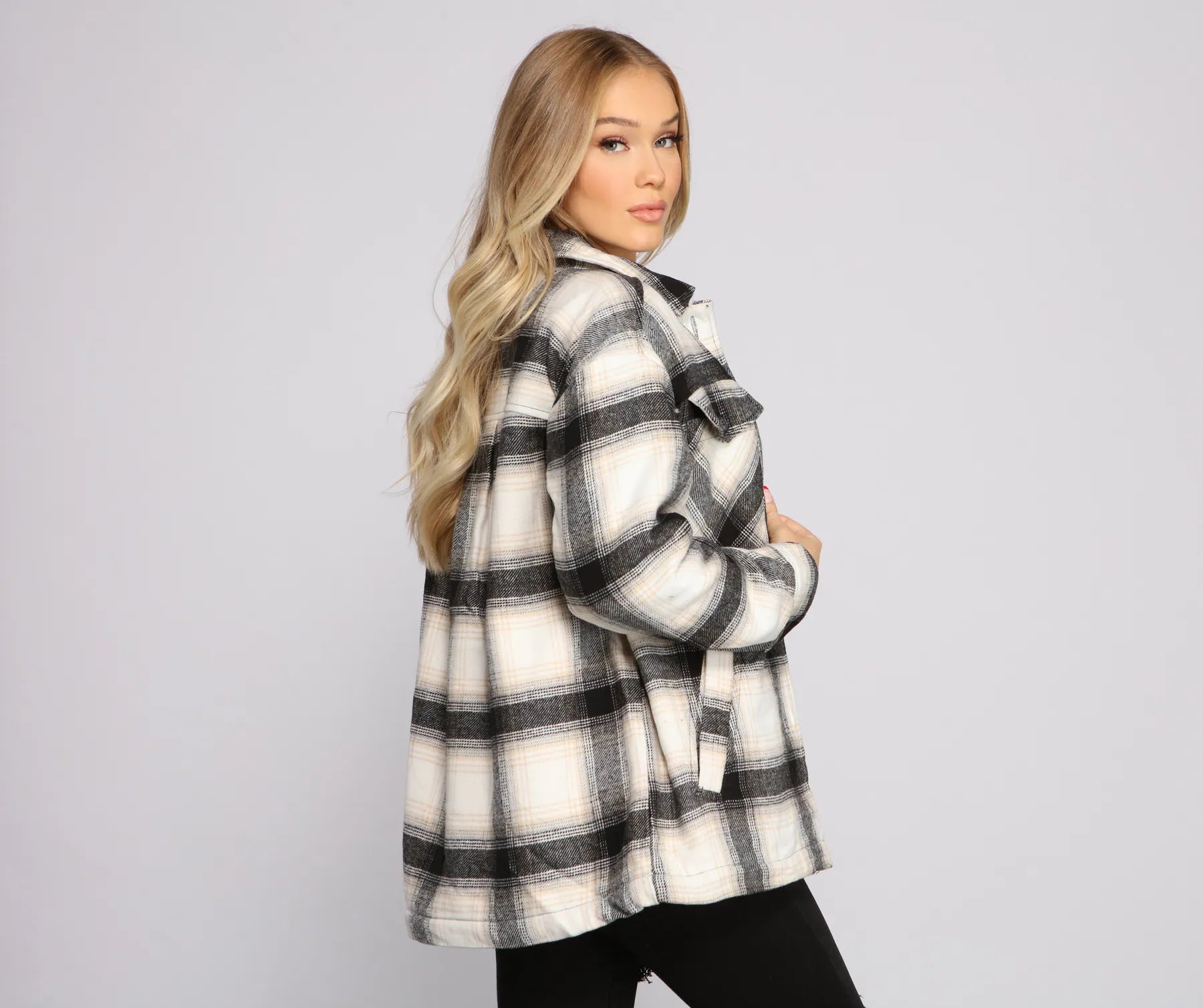 Cozy Plaid Sherpa Lined Shacket - Image 3