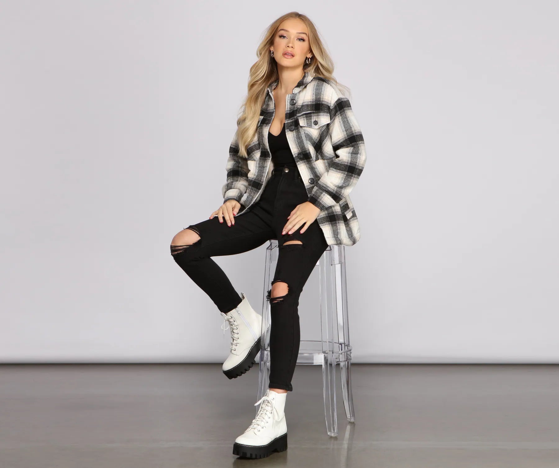 Cozy Plaid Sherpa Lined Shacket - Image 4