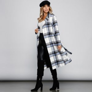 Polished In Plaid Belted Trench Coat
