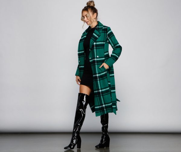 Polished In Plaid Belted Trench Coat - Image 6
