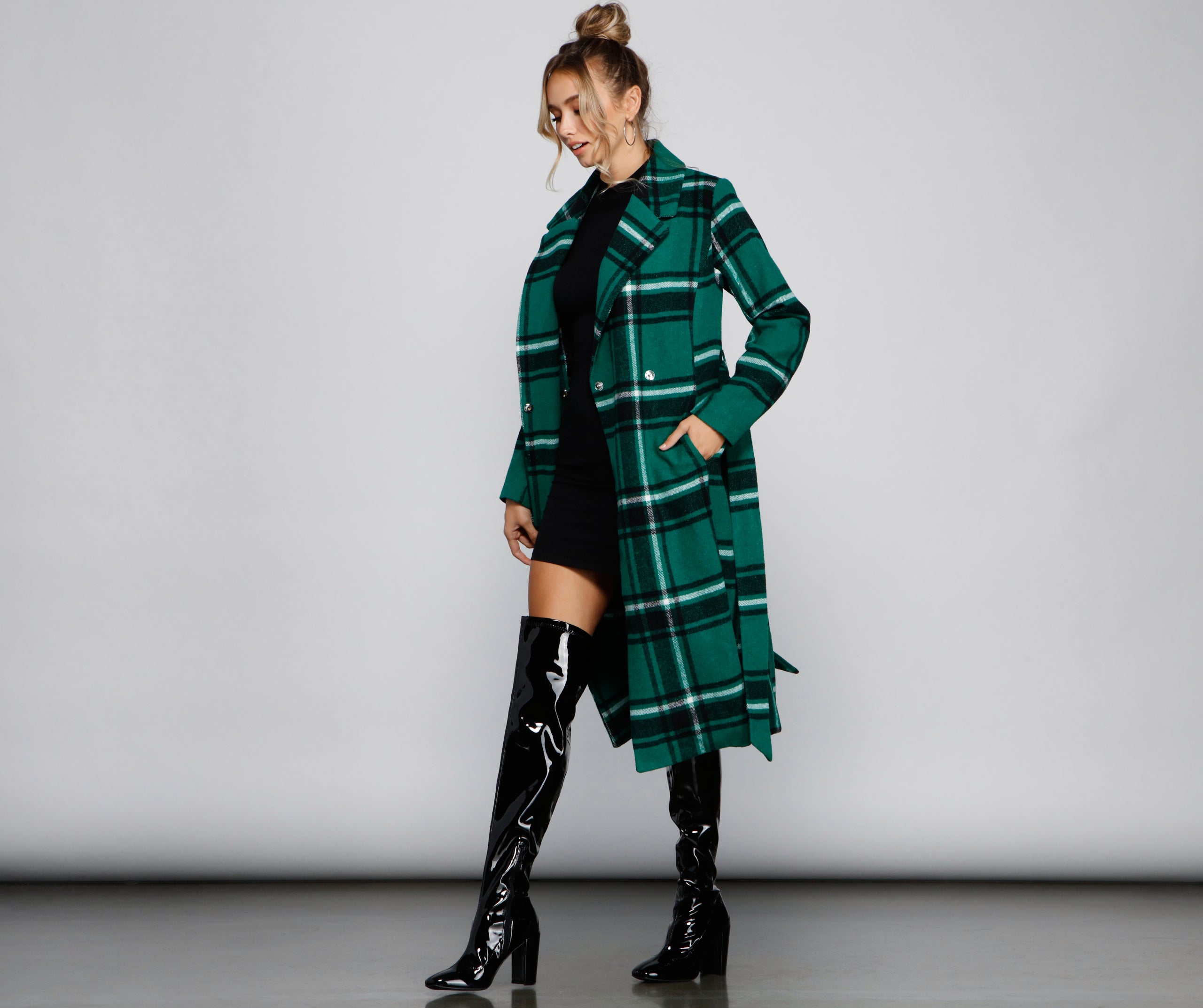 Polished In Plaid Belted Trench Coat - Image 6