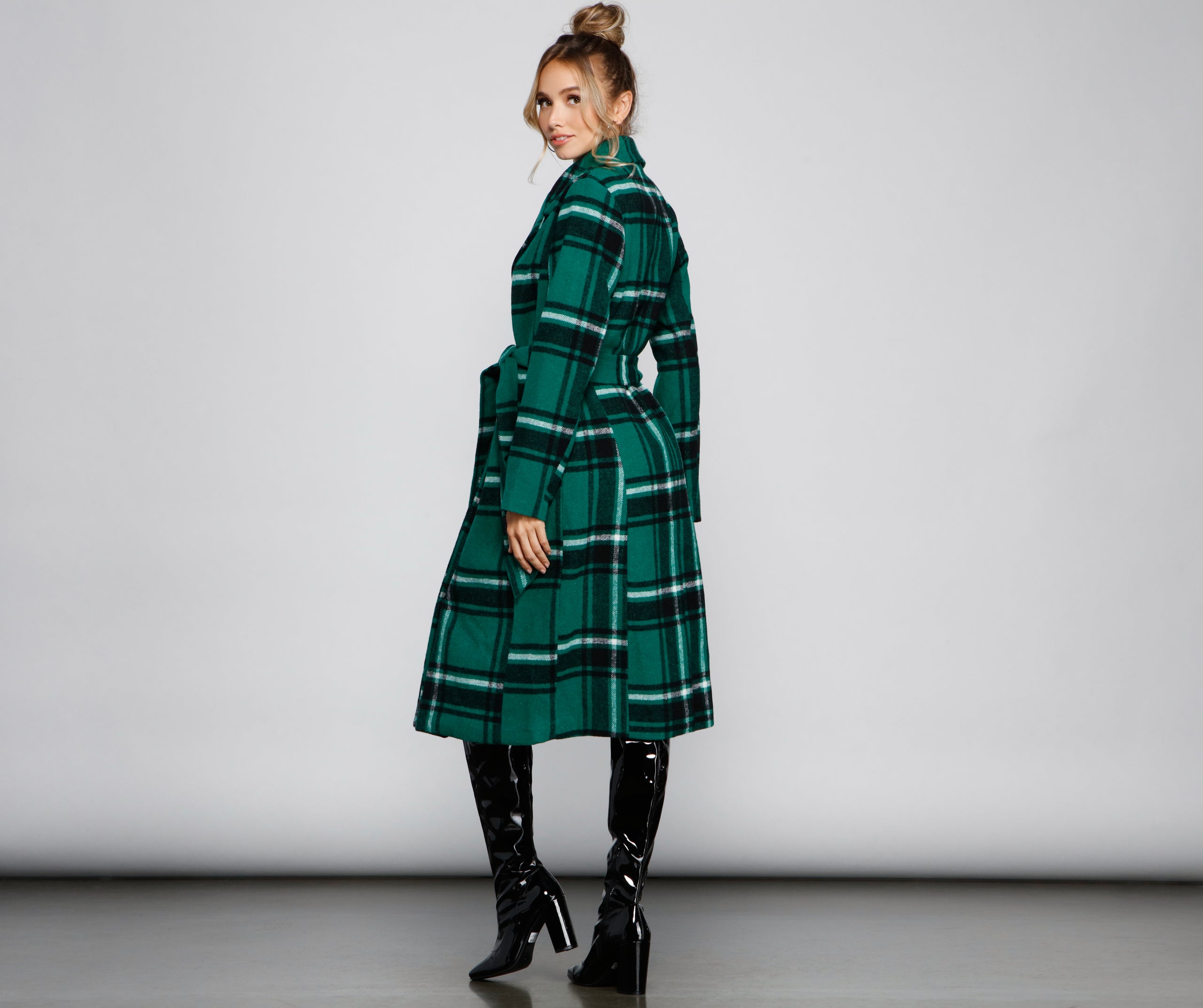 Polished In Plaid Belted Trench Coat - Image 7