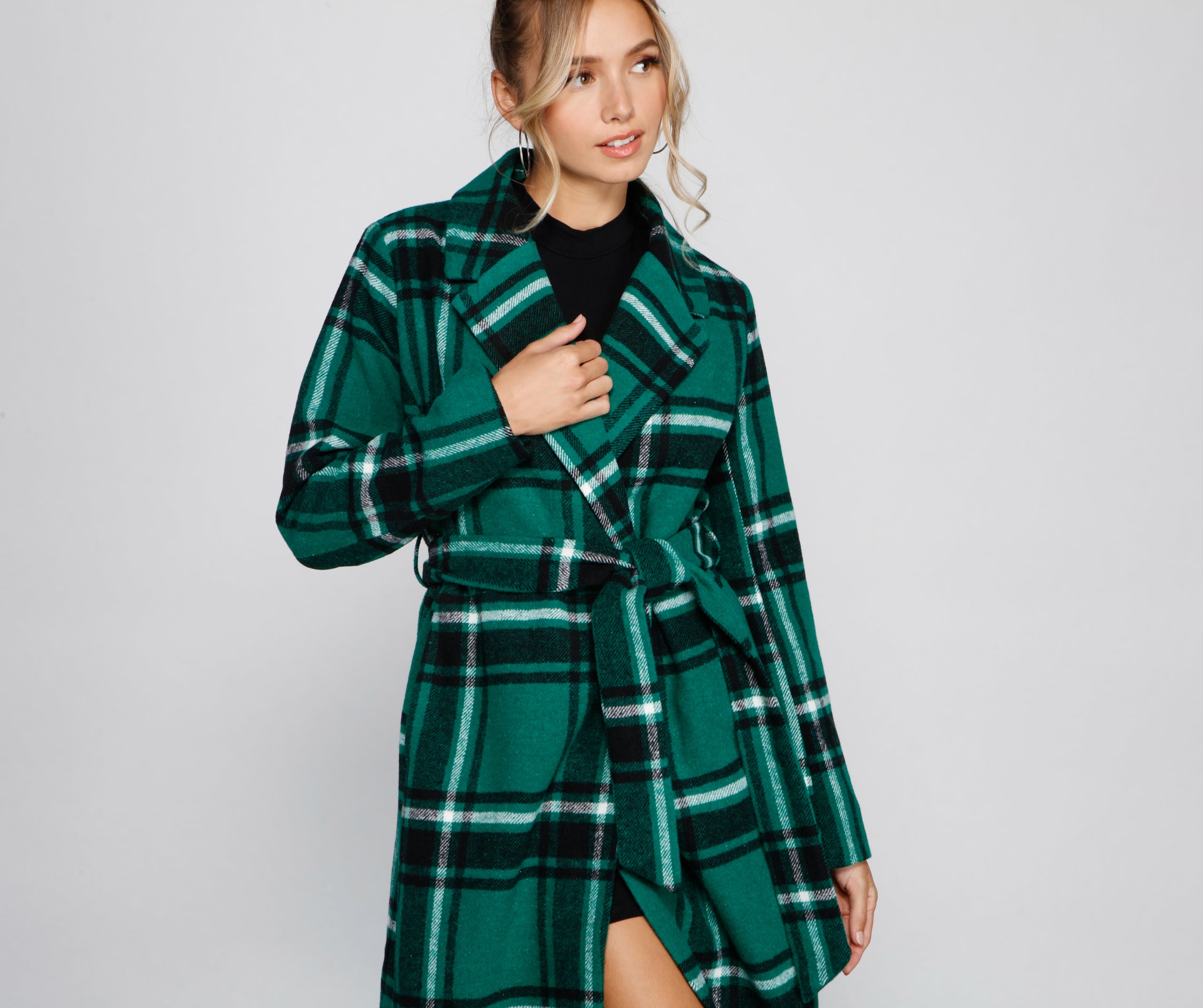 Polished In Plaid Belted Trench Coat - Image 8