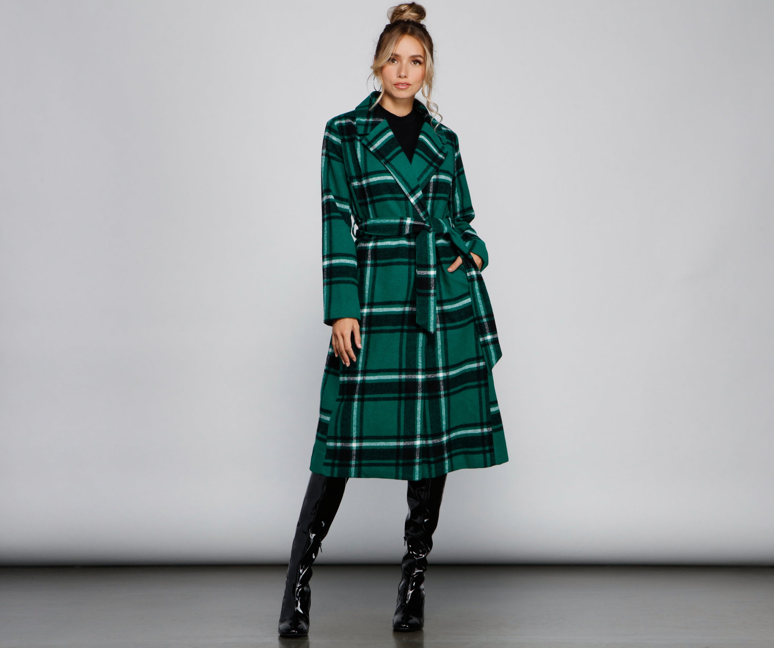 Polished In Plaid Belted Trench Coat - Image 9