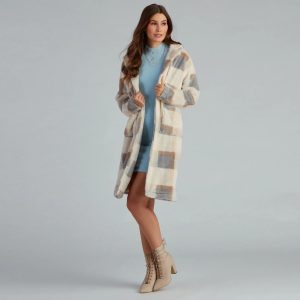 So Stunning Faux Fur Plaid Coat