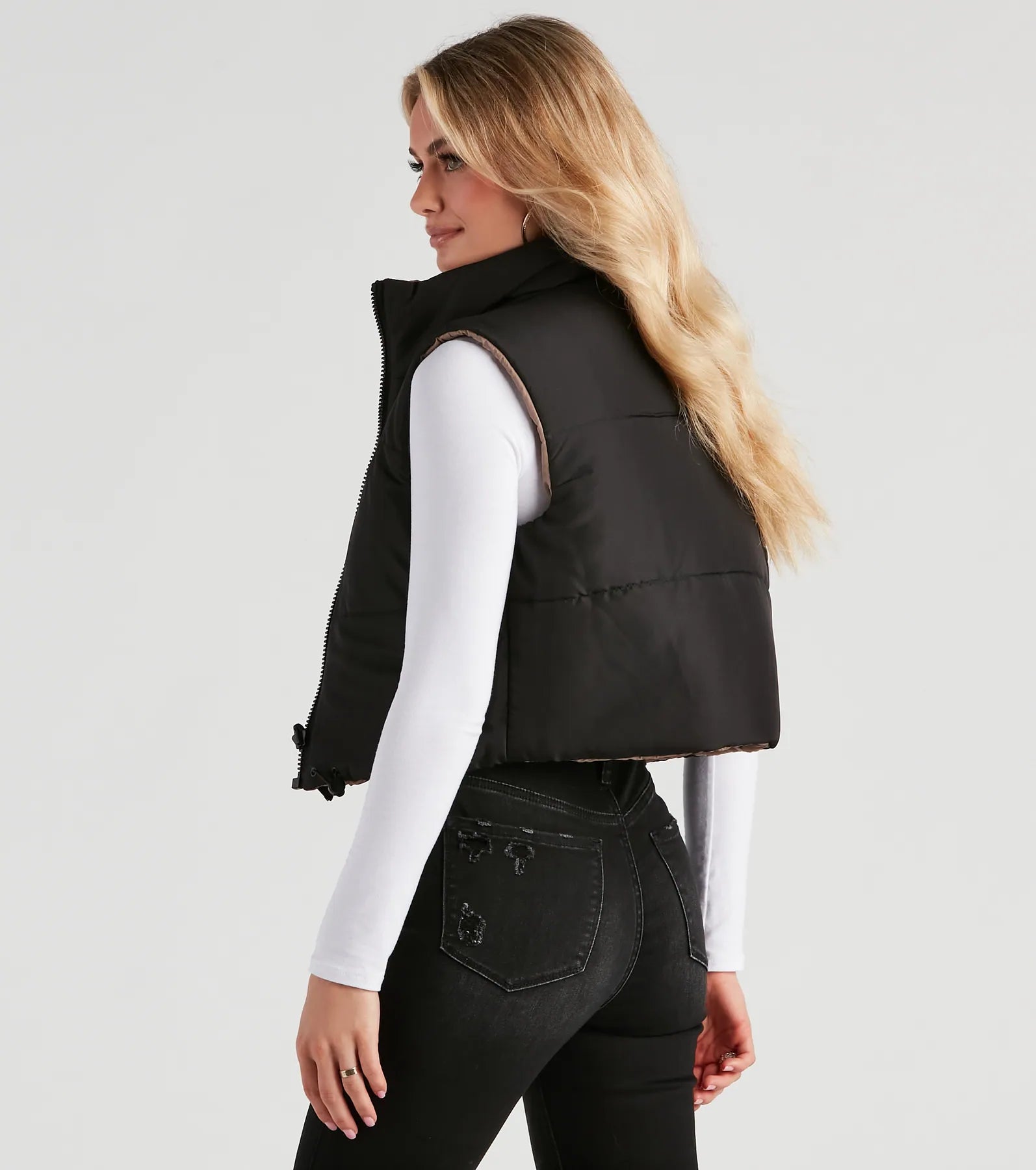 Stylish Puff Reversible Crop Vest - Image 2