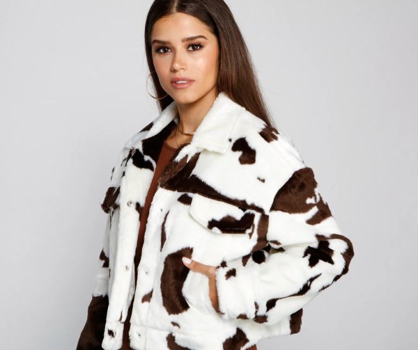 On Trend Faux Fur Cow Print Jacket - Image 4