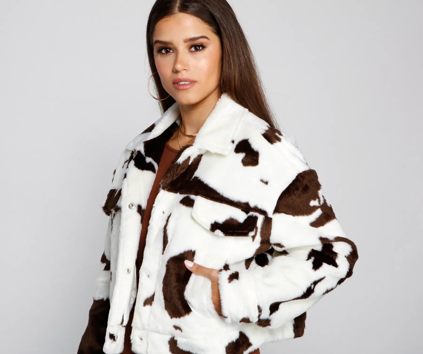 On Trend Faux Fur Cow Print Jacket - Image 4