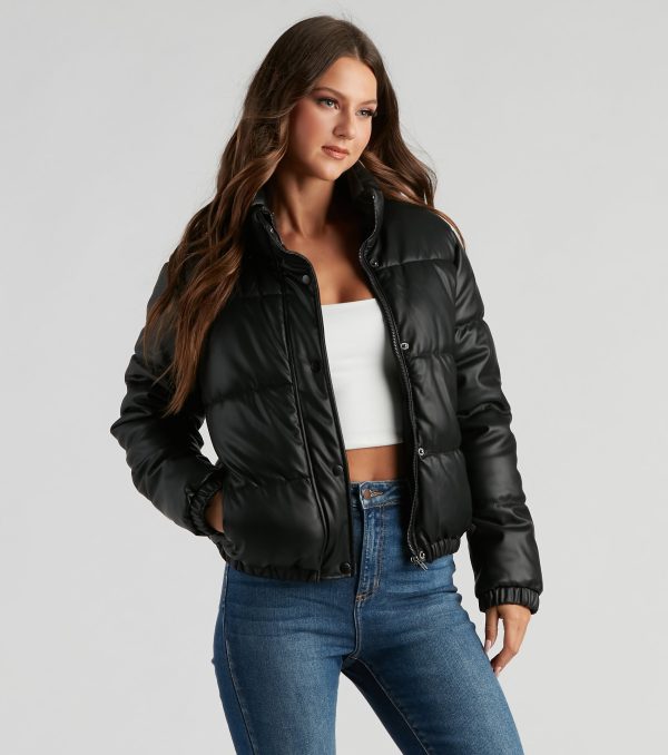 Stylish Edge Faux Leather Puffer Jacket - Image 5