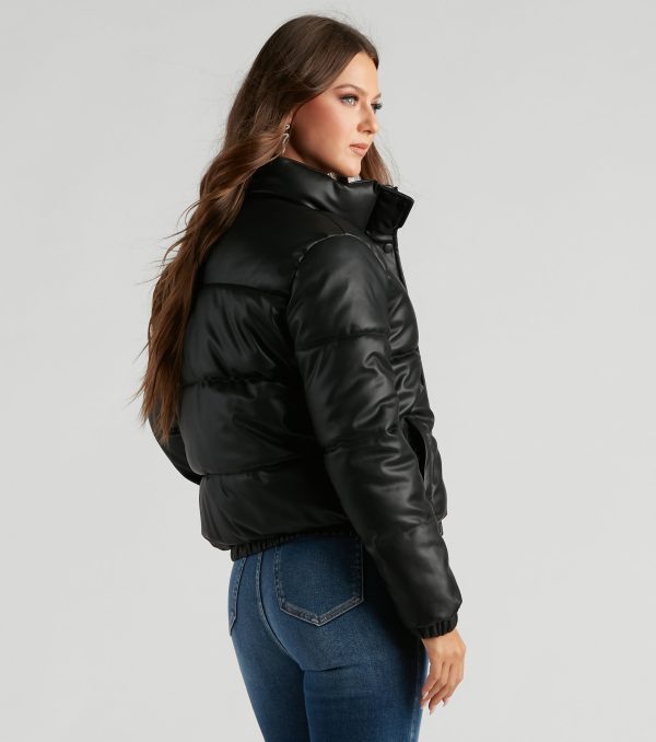 Stylish Edge Faux Leather Puffer Jacket - Image 7