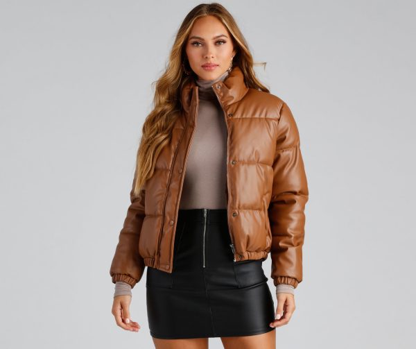 Stylish Edge Faux Leather Puffer Jacket - Image 10