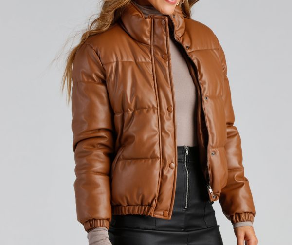 Stylish Edge Faux Leather Puffer Jacket - Image 12