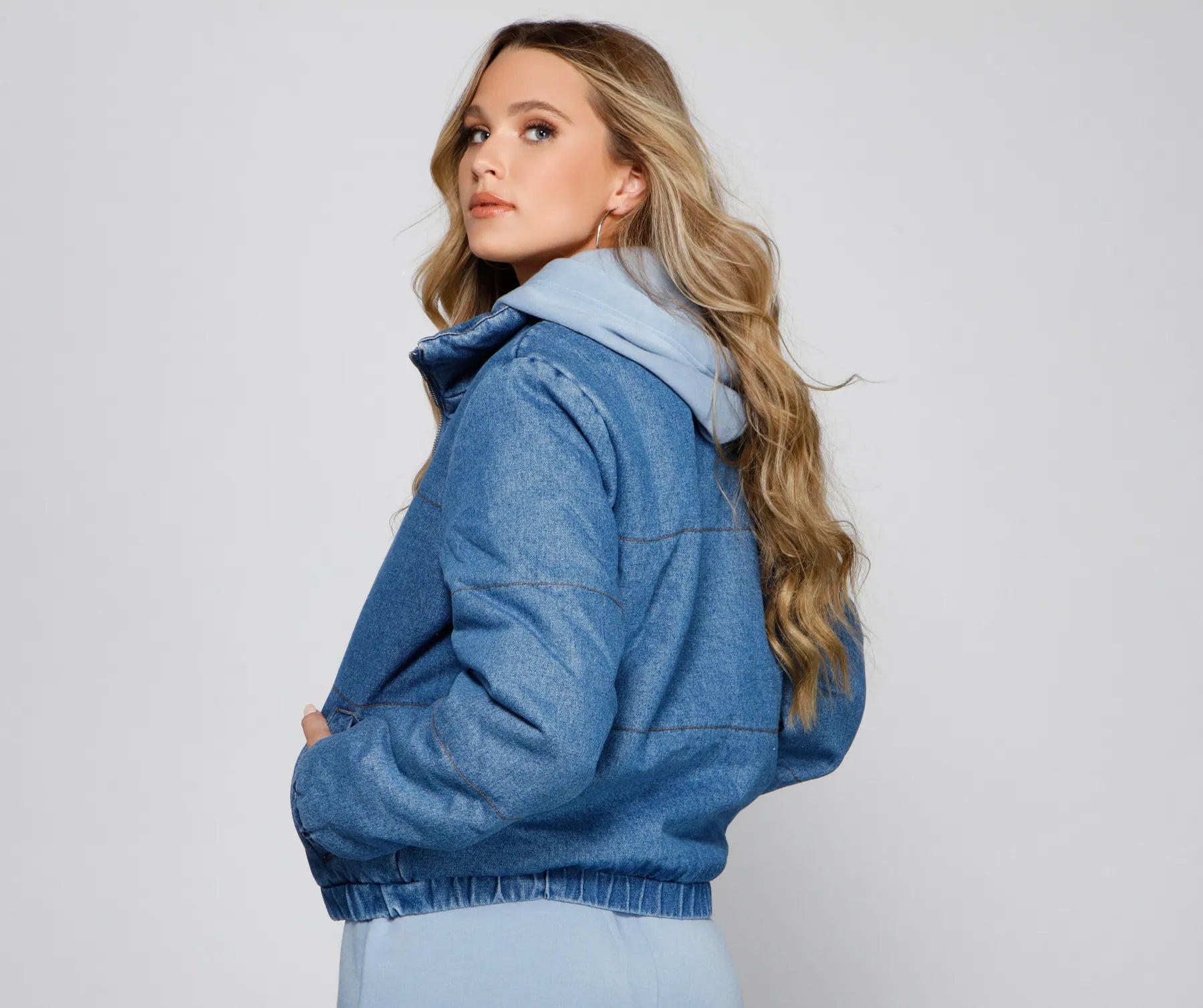 Stylish Layers Denim Puffer Jacket - Image 2