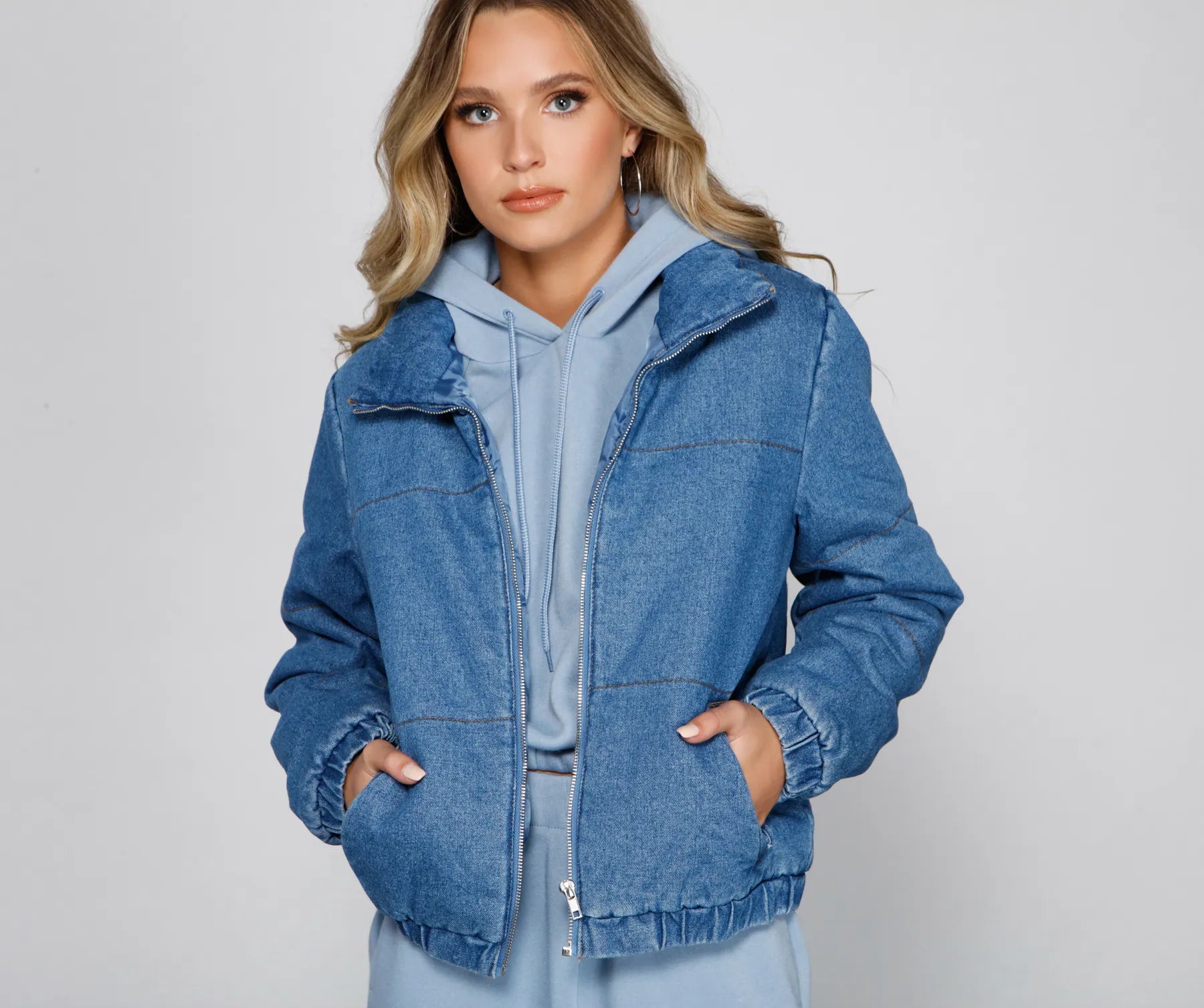 Stylish Layers Denim Puffer Jacket - Image 4