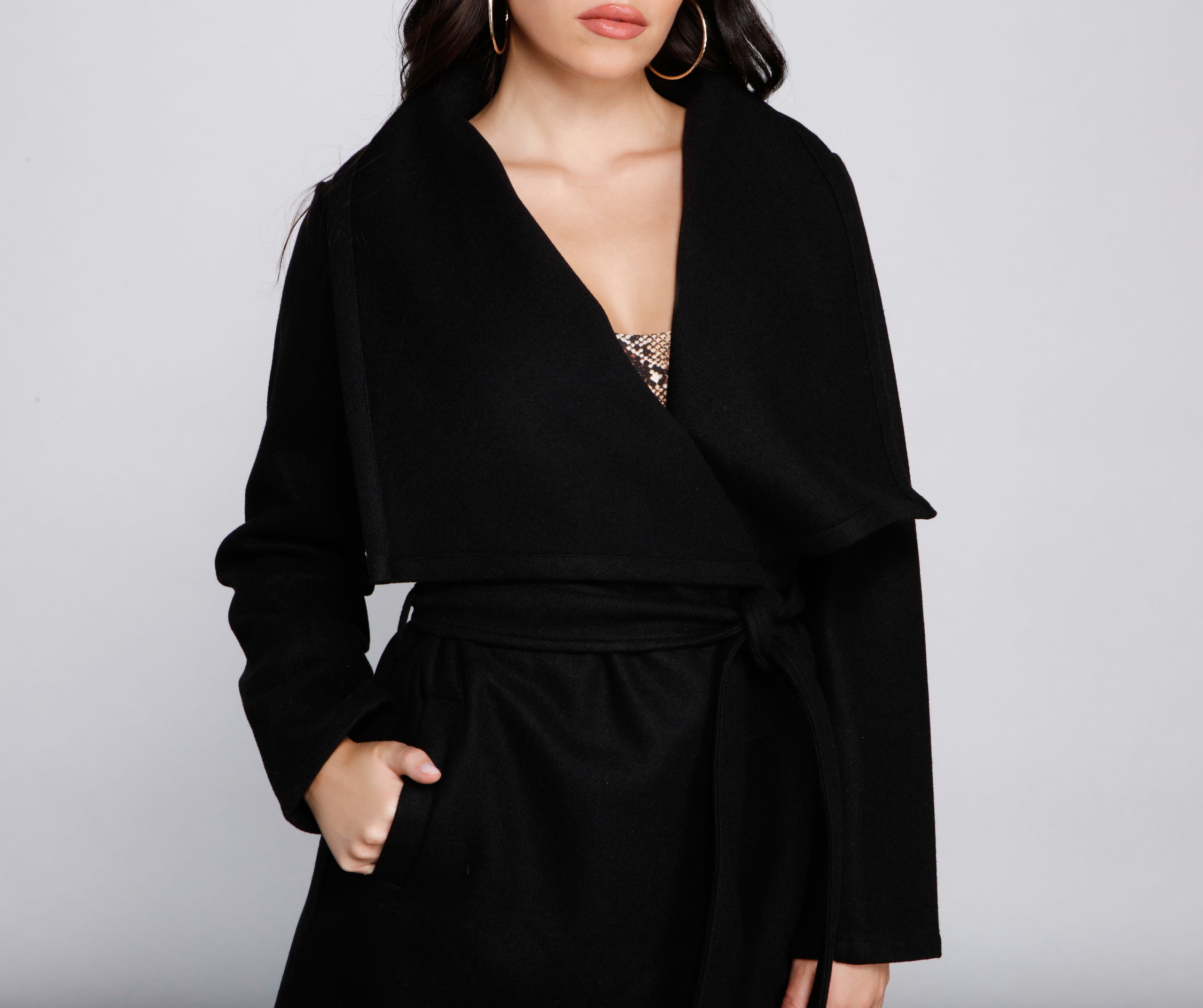 Timeless Sophistication Belted Faux Wool Coat - Image 3