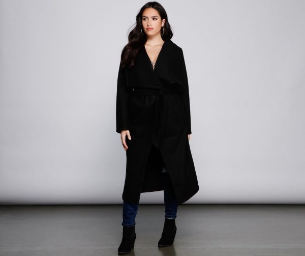 Timeless Sophistication Belted Faux Wool Coat - Image 4