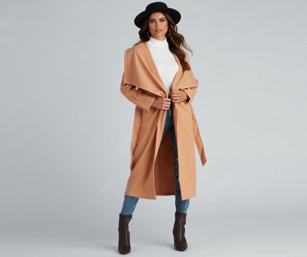 Timeless Sophistication Belted Faux Wool Coat - Image 6