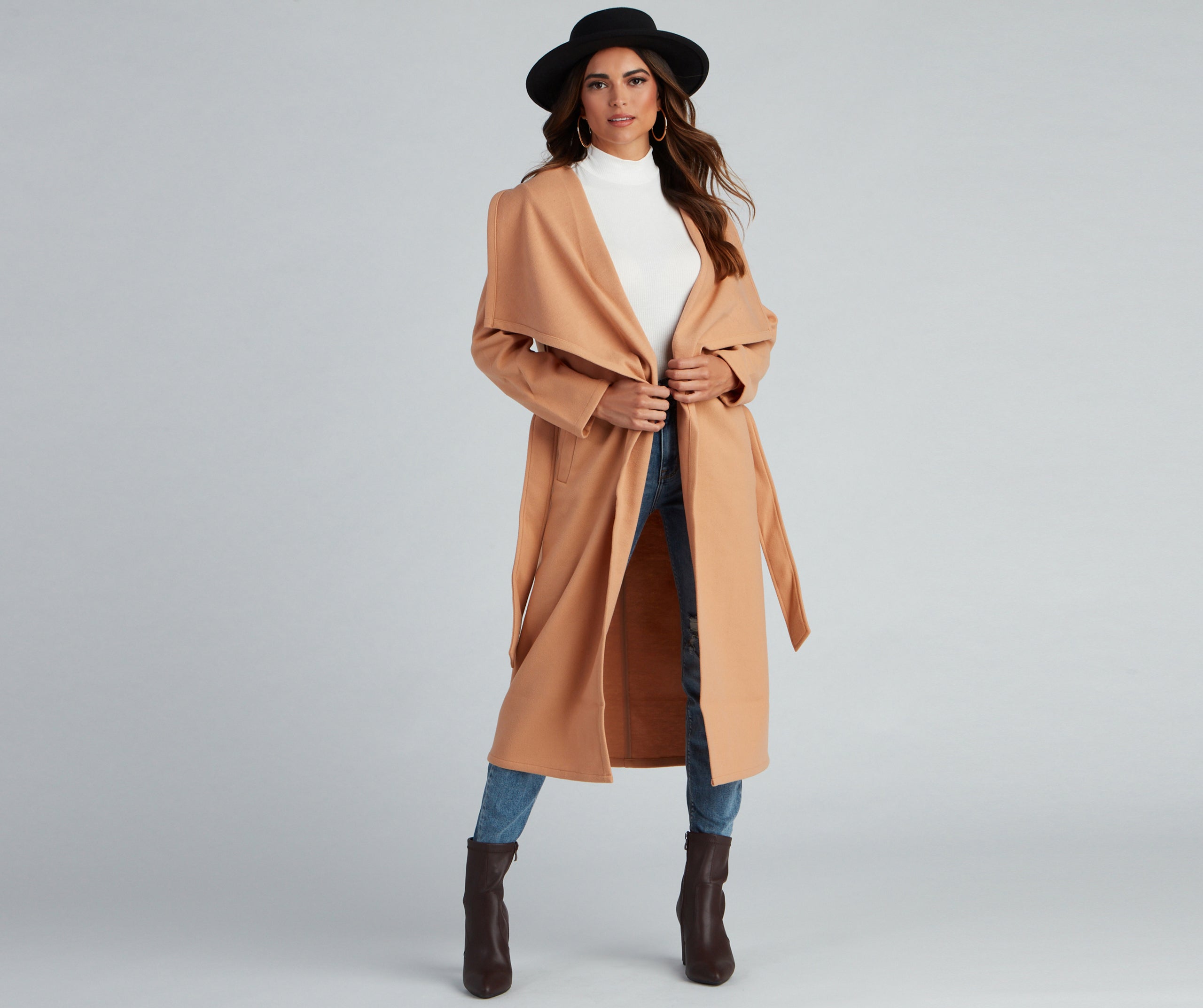 Timeless Sophistication Belted Faux Wool Coat - Image 6