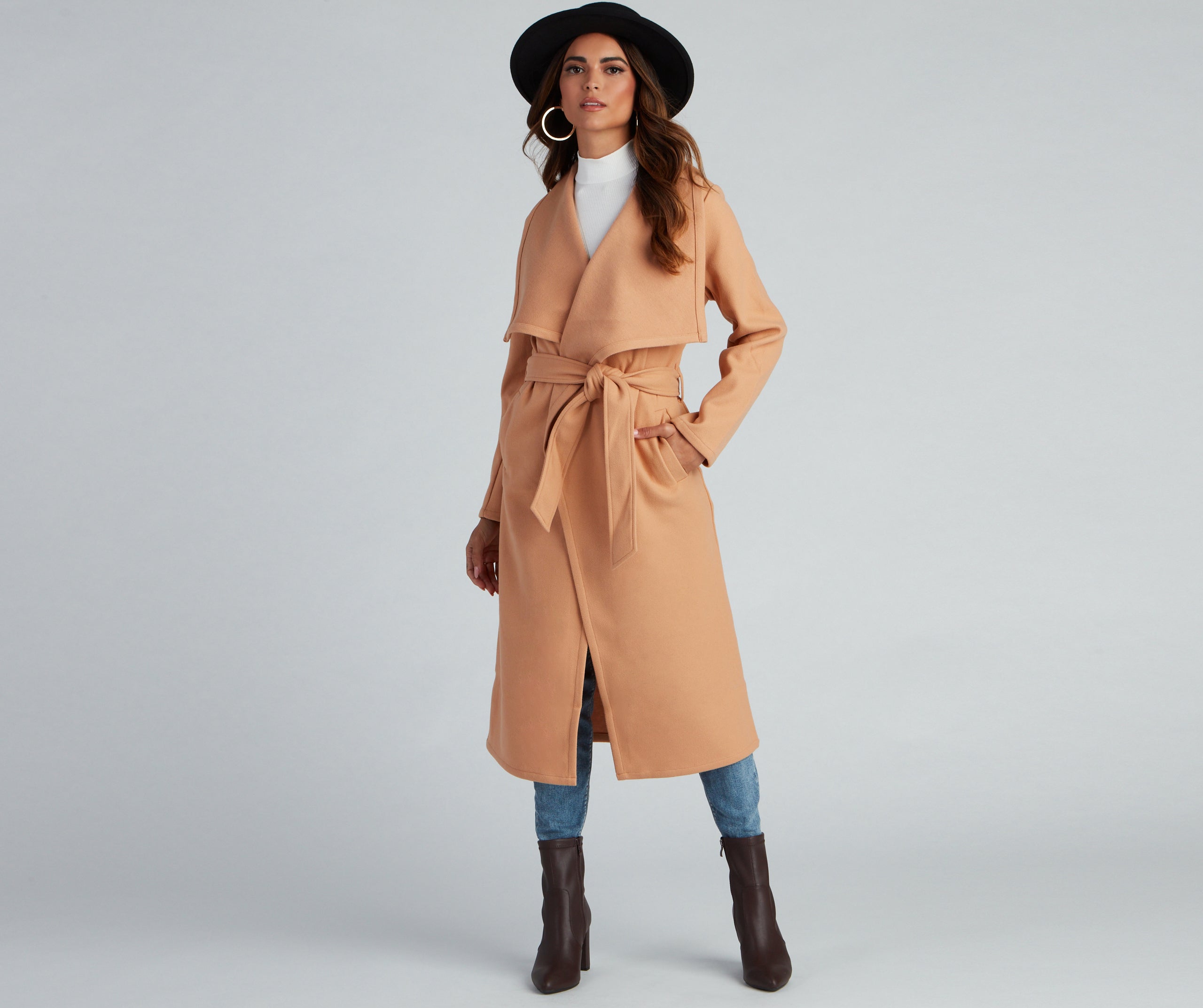 Timeless Sophistication Belted Faux Wool Coat - Image 7