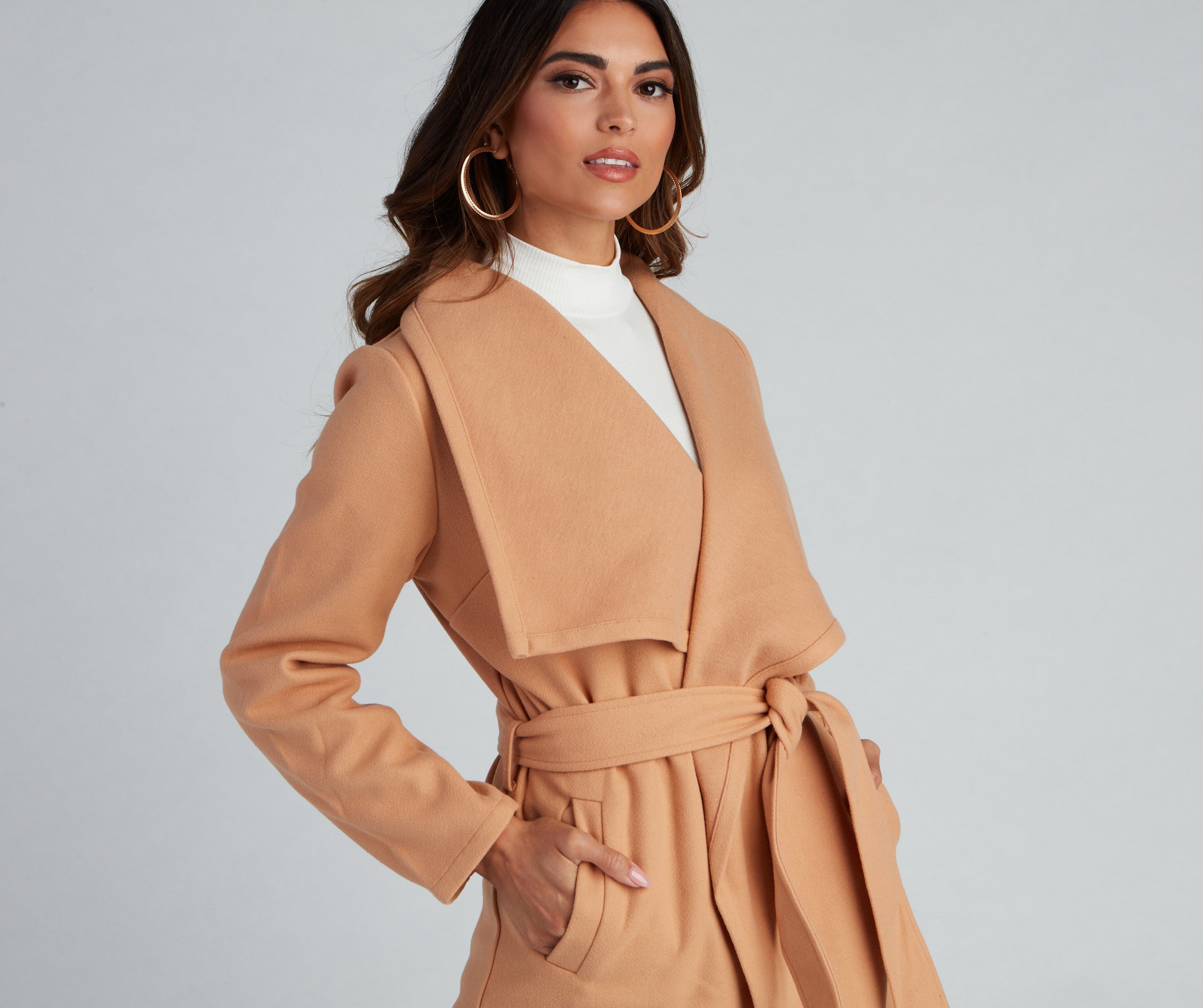 Timeless Sophistication Belted Faux Wool Coat - Image 9