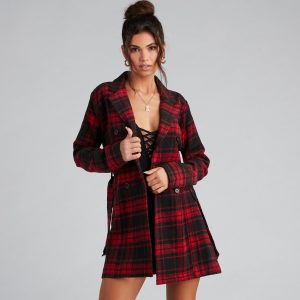 Timeless Chic Plaid Belted Faux Wool Jacket