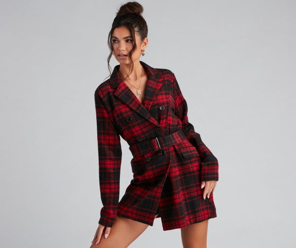 Timeless Chic Plaid Belted Faux Wool Jacket - Image 2