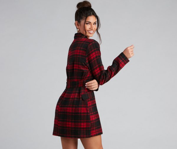 Timeless Chic Plaid Belted Faux Wool Jacket - Image 3