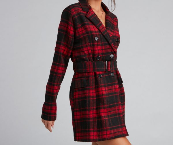 Timeless Chic Plaid Belted Faux Wool Jacket - Image 4