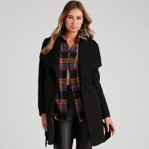 Polished And Chic Faux Wool Trench Coat