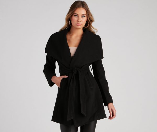 Polished And Chic Faux Wool Trench Coat - Image 2