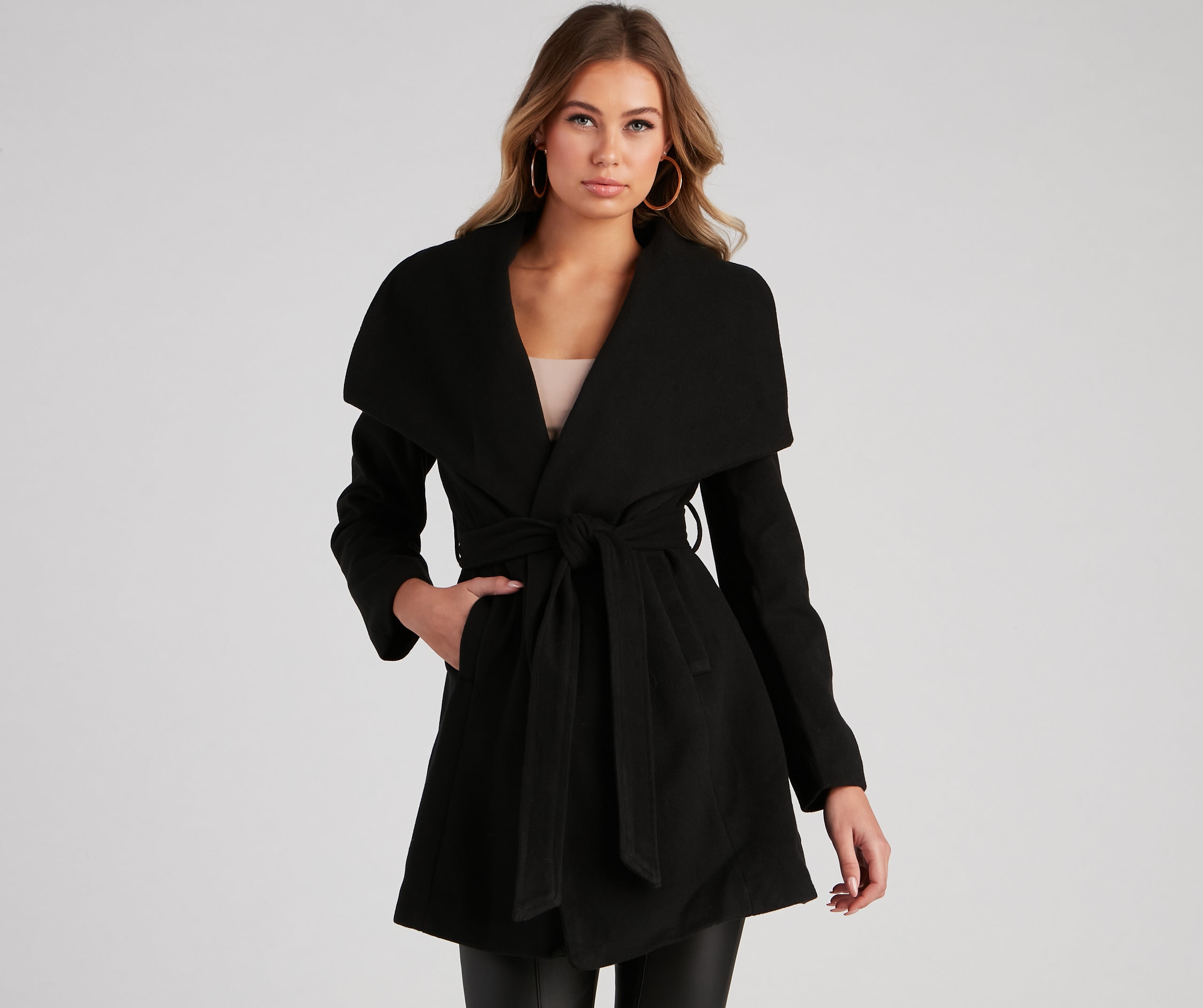 Polished And Chic Faux Wool Trench Coat - Image 2
