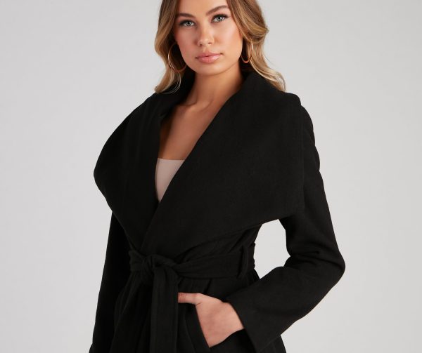 Polished And Chic Faux Wool Trench Coat - Image 3