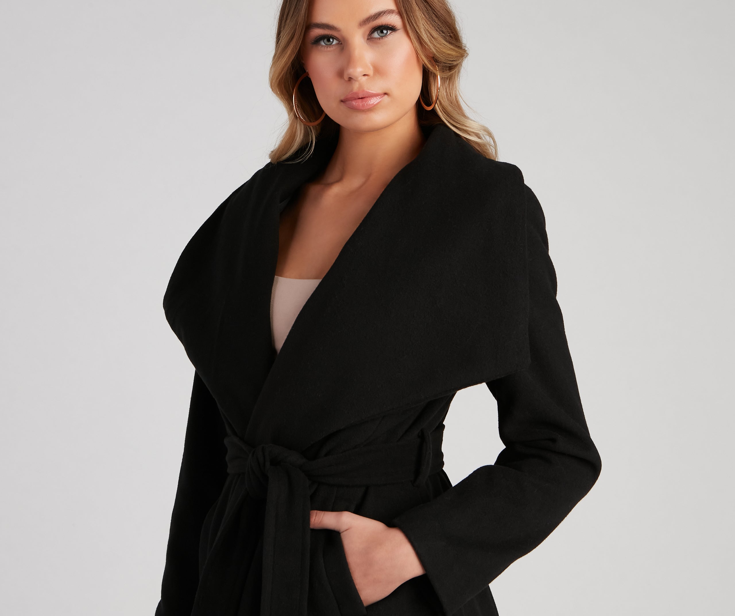 Polished And Chic Faux Wool Trench Coat - Image 3