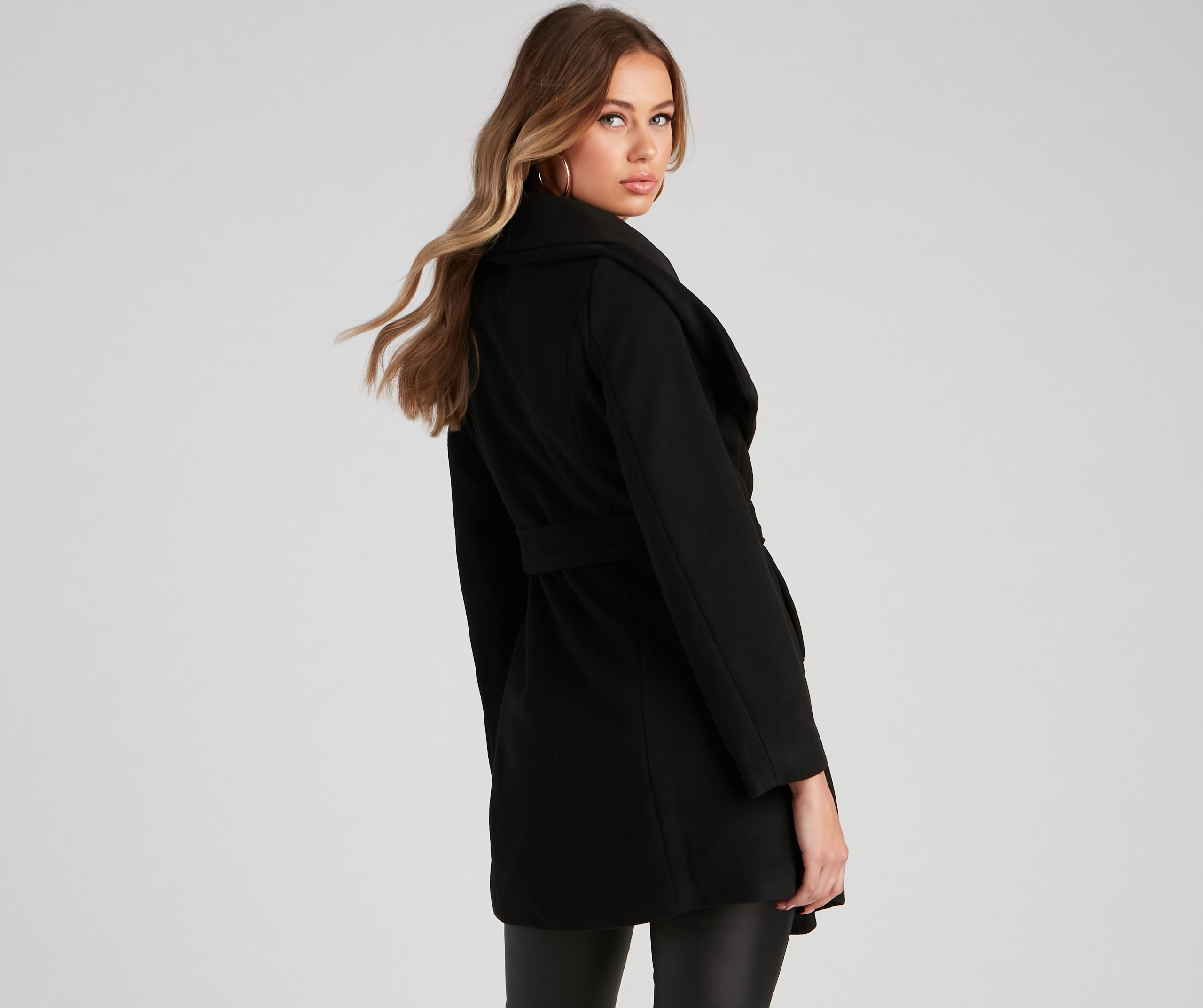 Polished And Chic Faux Wool Trench Coat - Image 4